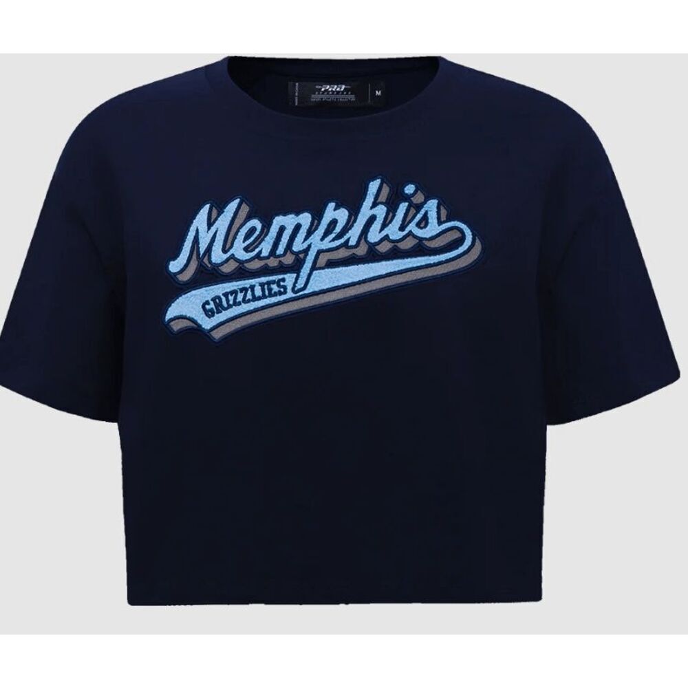 NBA MEMPHIS GRIZZLIES SCRIPT TAIL WOMEN'S SINGLE JERSEY BOXY TEE CROP TOP S